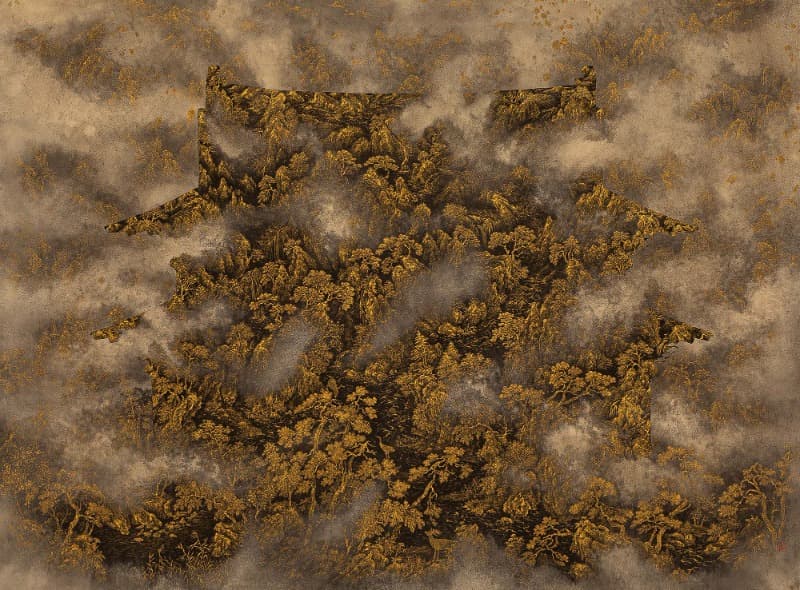 이동시점으로 본 풍경 Yellow 20-04 · 장자 위에 먹, 안료 · 179x243cm · 2020 (이미지 제공 = 조현화랑)