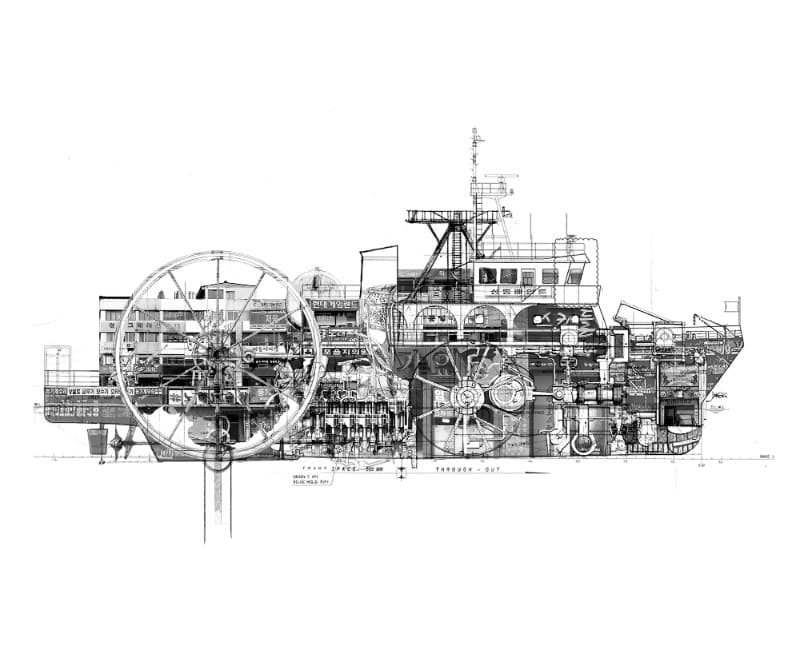 배 · 트레이싱지에 연필, 목탄터펜타인 와쉬후 건축용 복사,드라이마운트 · 55x44.7cm · 2021 (이미지 제공 = 갤러리조은)