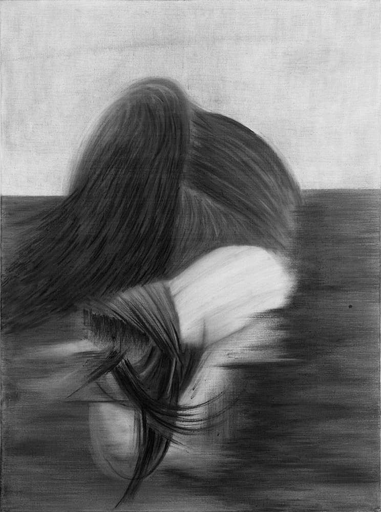 Untitled Floating · gouache, charcoal on canvas · 130.3x97cm · 2021 (출처= 드로잉룸) · Untitled Floating · gouache, charcoal on canvas