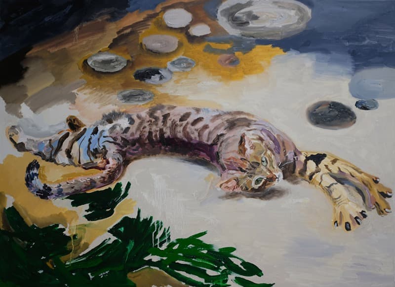 기지개 켜는 고양이 · 캔버스에 유채 · 72.7×100cm · 2021 (출처= 플레이스막1) · A Stretching Cat