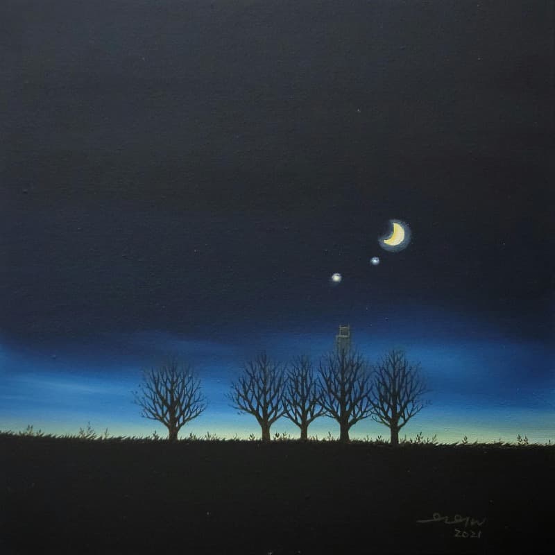 나무의자 · oil on canvas · 30x30cm · 2021 (이미지 제공 = 스페이스 엄) · oil on canvas