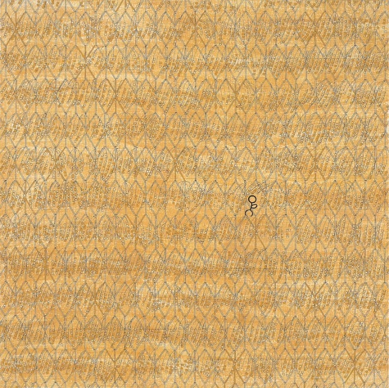수행자 · 장지에 먹, 안료, 스크래치 · 130x130cm · 2021 (출처= 아트레온)