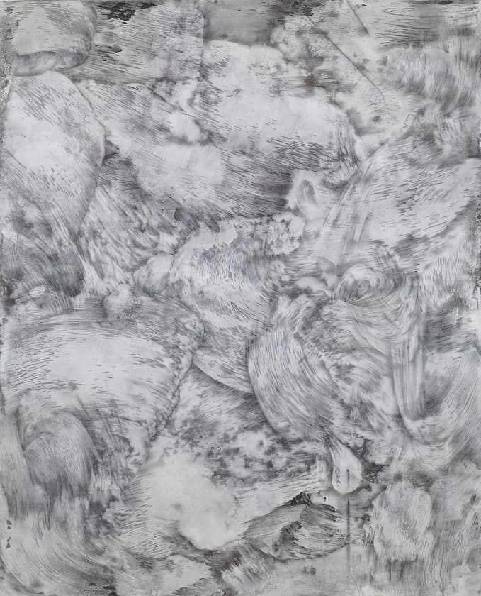 흰 파도, 검은 눈물 · 종이에 채색 · 90.7x110.5cm · 2021 (출처= 갤러리도스)