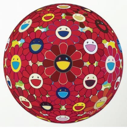 Murakami Takashi, Red Flower Ball · Diameter 71 cm · (출처= 케이에스갤러리) · Murakami Takashi, Red Flower Ball