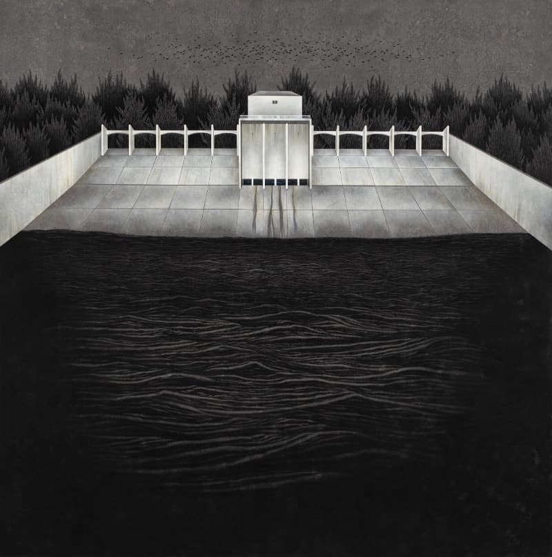 윤준영_무저갱 · 한지에 먹, 콩테, 채색 · 120x120cm · 2020 (출처= 신세계갤러리)