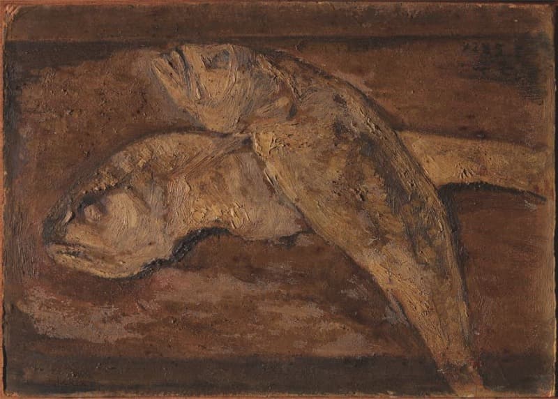 박수근, 도마 위의 조기 · 하드보드에 유채 · 18x24.2cm · 1952 (출처= 국립현대미술관)