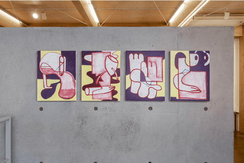울컥(no.1~4) · 캔버스에 유채 · 40.9x31.8cm (x4) · 2021 (이미지 출처 = 갤러리 소소) · THROW UP(no.1~4) · oil on canvas