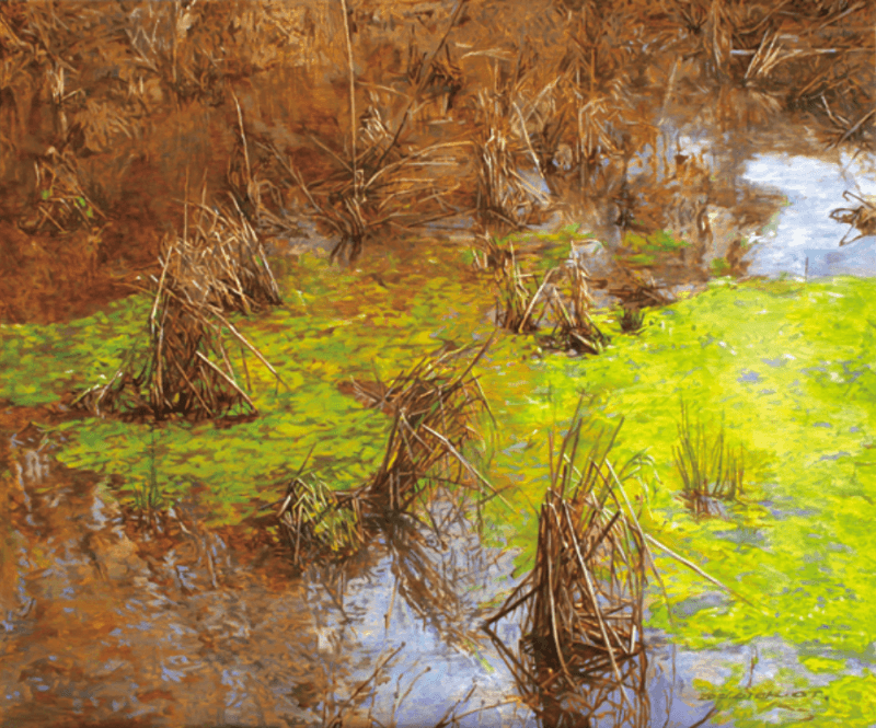 뻘 논에서 자란 잡초 2-피 · Oil on canvas · 60.6 x 72.7cm · 2021 (이미지 출처 = 모리스갤러리) · Oil on canvas