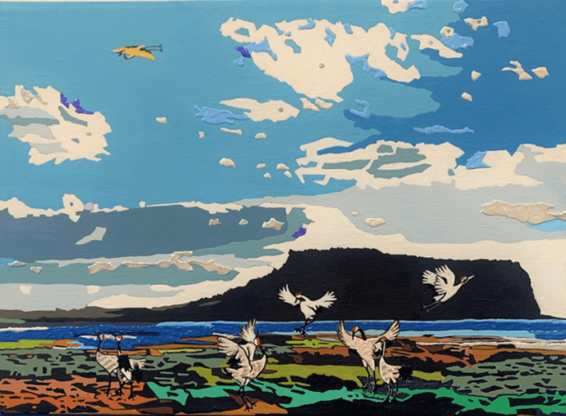IM IN JEJU- 만남의 광장 · mixed medium on canvas · 33.3cm x 24.2cm · 2020 (이미지출처 = 갤러리일호) · mixed medium on canvas