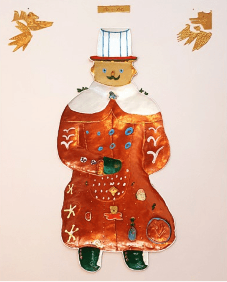 수레아, Mr. 끈기씨 · relief mixed media on canvas · 116 x 89cm · (이미지출처 = 갤러리그림손) · relief mixed media on canvas