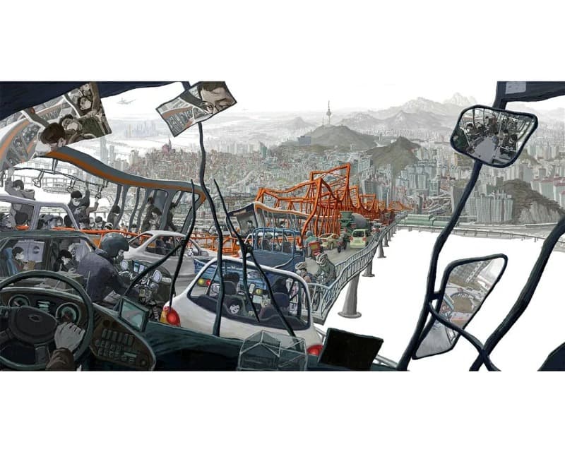 2021년 동호대교 · 캔버스에 디지털 피그먼트 프린트 · 185 x 360 cm · 2021 (출처=인디프레스 갤러리)