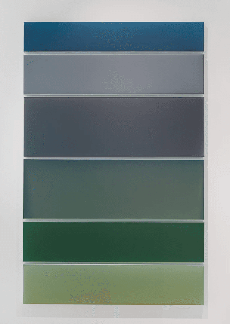 윤종주, Cherish the time-line · Acrylic, medium on Canvas · 150 x 50 (x2), 150 x 33.3 (x3),150 x 25 (x1) cm · 2021 (이미지출처=리나갤러리) · Yoon Jongju, Cherish the time-line · Acrylic, medium on Canvas