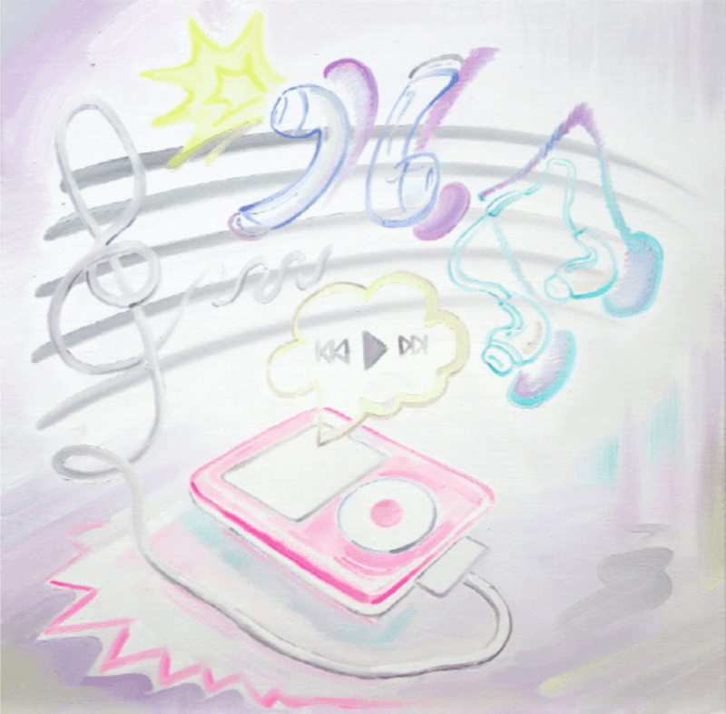 최지연, mp3와 이어폰 · Oil on canvas · 50 × 50 cm · 2021 (이미지출처=아트비트갤러리) · Oil on canvas