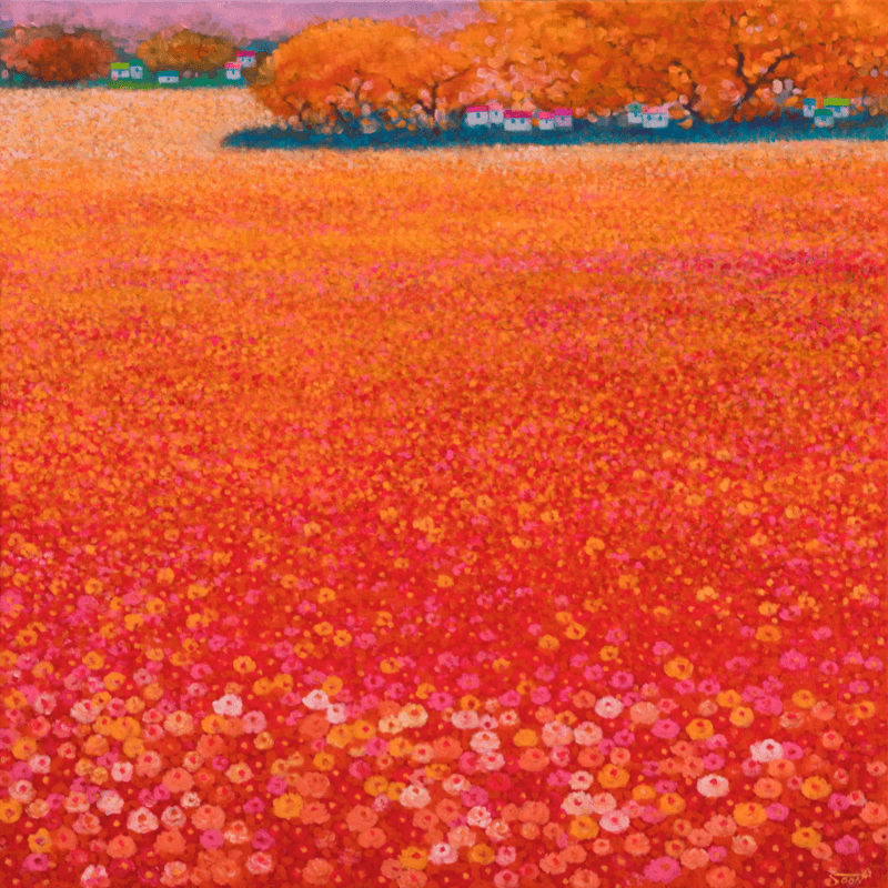 동백다시피다_주황 · oil on canvas · 60.6cmx60.6cm · 2019 (이미지출처=에코락갤러리) · oil on canvas