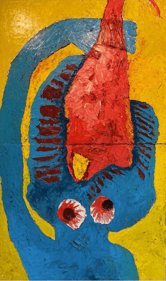 생선을 통째로 먹는 방법 · oil on wood · 145.4x60.6cm · 2021 (이미지출처 = 공간일리) · oil on wood