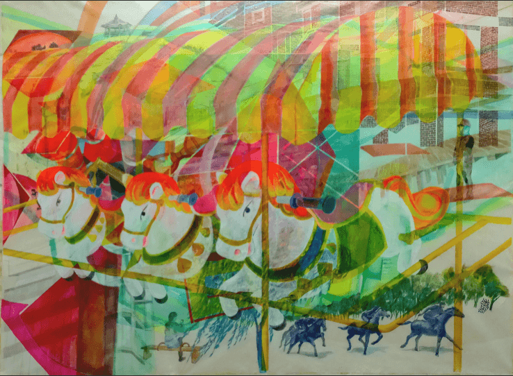 萬華疊景(만화첩경) · 장지에 혼합채색 · 196x145cm · 2021 (이미지출처 = 아트스페이스 퀄리아)