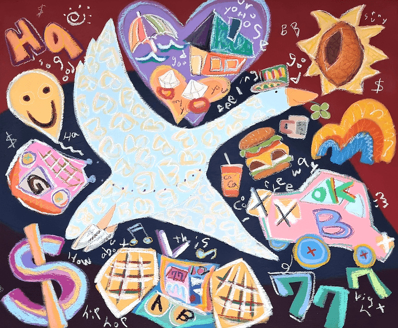 Good things-58 · acrylic and oil pastel on canvas · 72.7×60.6cm · 2021 (이미지 제공 = 스페이스엄) · Good things-58 · acrylic and oil pastel on canvas