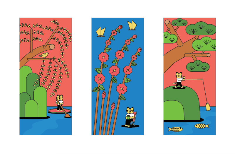윤연우, 임인년 월매산도 외 · Digital print · 각45x20cm · 2021 (이미지출처 = 광주신세계갤러리) · Digital print