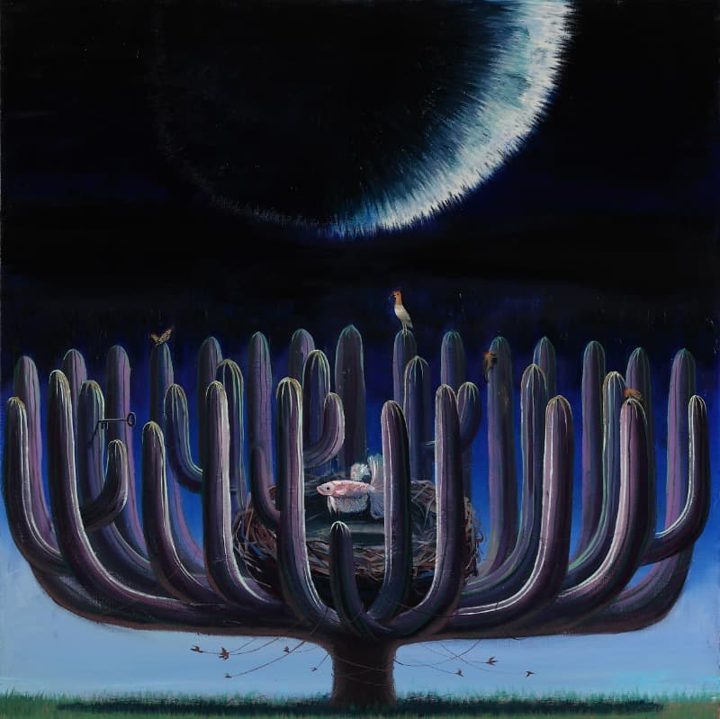 Under the Moon 2- Fish and Nest · oil on canvas · 91.0x91.0cm · 2019 (이미지 제공 = 갤러리너트) · Under the Moon 2- Fish and Nest · oil on canvas