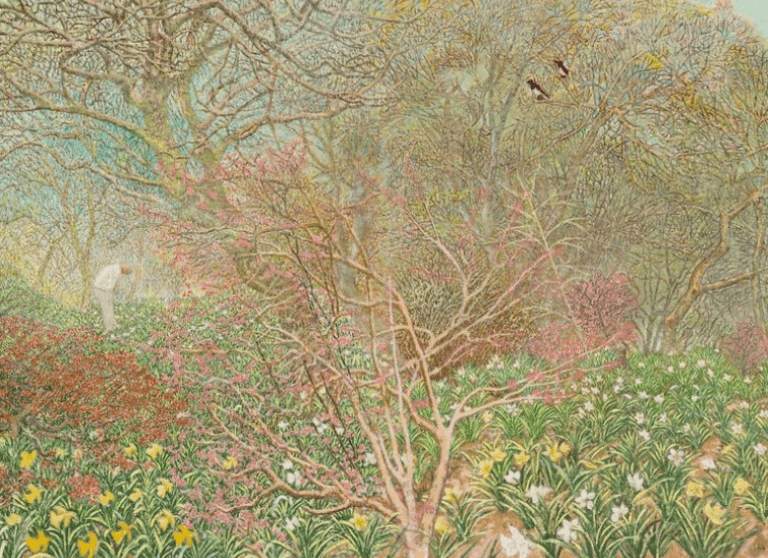 임동식, 고개 숙인 꽃에 대한 인사_아침의 까치 · 79.5x109cm · 2017 (이미지출처 = 롯데갤러리)