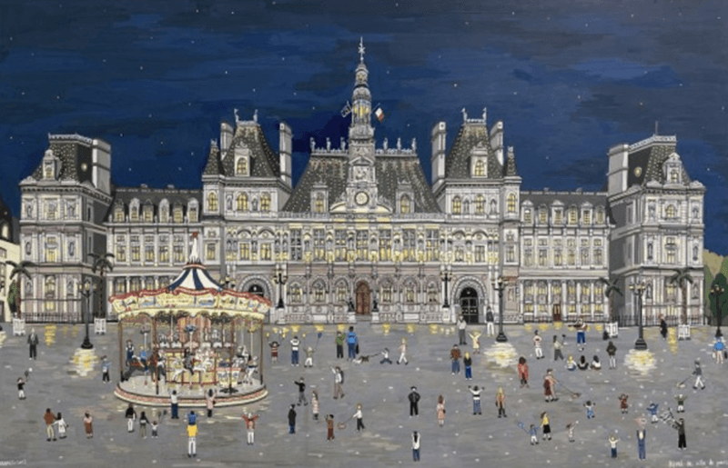 강지현, Hotel de ville de paris · Acrylic on Canvas · 53x72.7cm · 2021 (이미지출처 = 유나이티드갤러리) · Hotel de ville de paris · Acrylic on Canvas