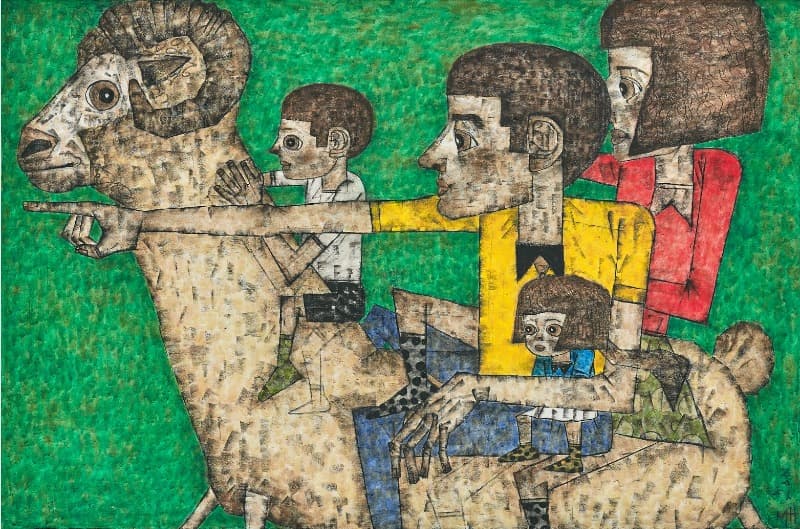 양과 가족21-3 · 한지에 목탄 채색 · 87x132cm · 2021 (이미지 제공 = 청화랑)