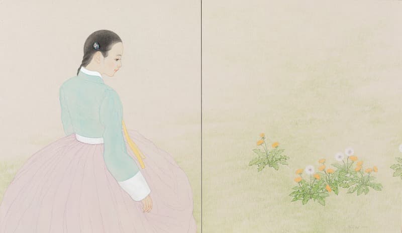 인연 · 광목에 수묵담채 원석 · 53×91cm · 2020 (이미지 제공 = 스페이스엄)