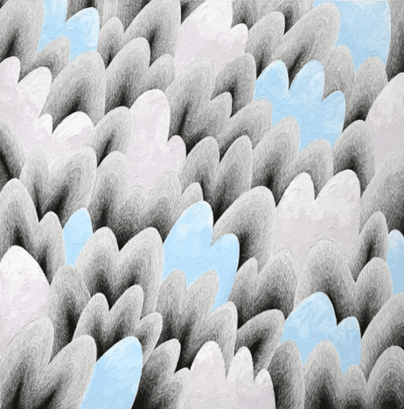 빼곡한 마음 · pen and acrylic on paper · 91.0x91.0cm · 2021 (이미지출처 = 갤러리 일호)