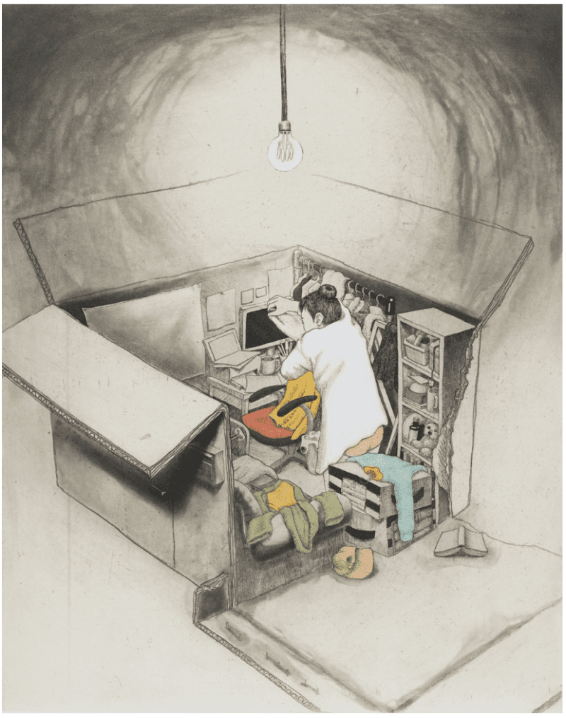 A box for me time · 에칭, 신콜레 · 40.0cmx50.0cm · 2020 (이미지출처 = 에코락갤러리) · A box for me time · etching, chine-colle