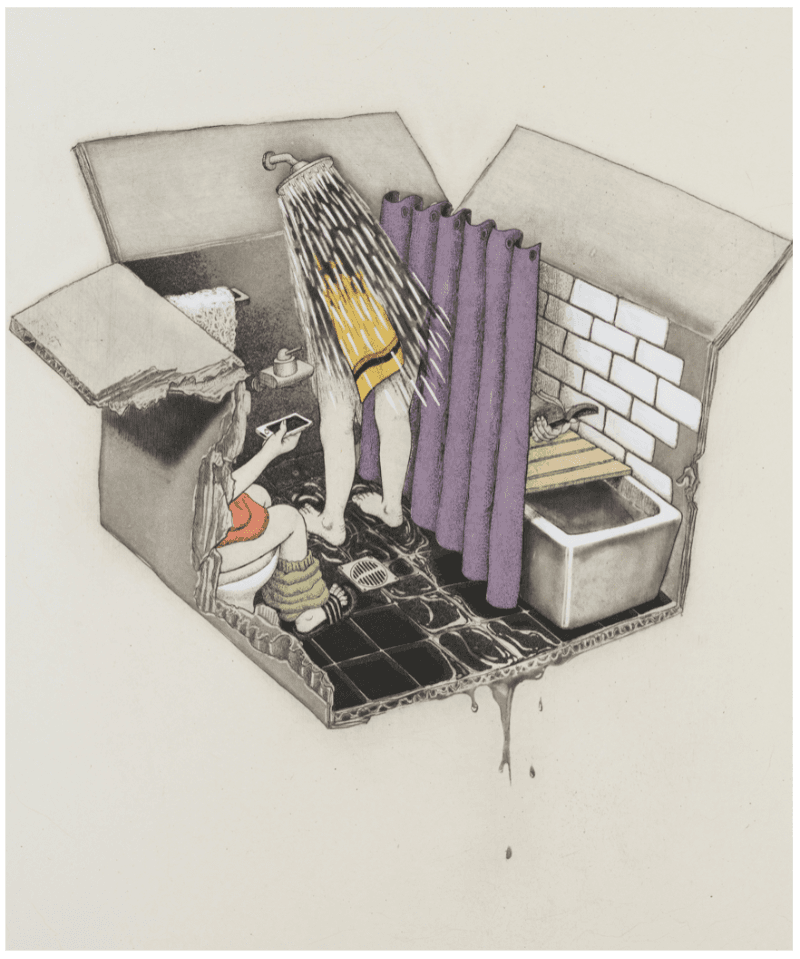 A box for refreshing time · 에칭, 신콜레 · 40.0cmx50.0cm · 2020 (이미지출처 = 에코락갤러리) · A box for refreshing time · etching, chine-colle