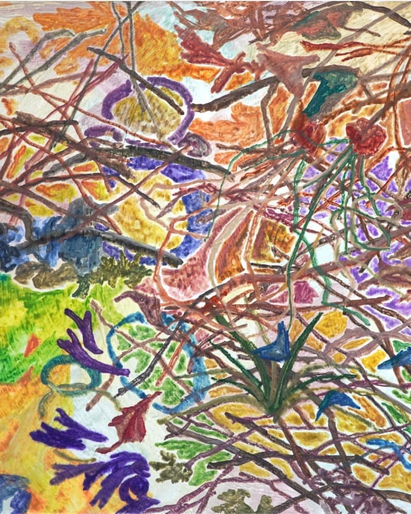 이한나,  땅바닦 낙엽모임 · Watercolor on canvas · 20 x 20cm · 2022 (이미지출처 = 갤러리민트) · Hanna Lee, 땅바닦 낙엽모임 · Watercolor on canvas