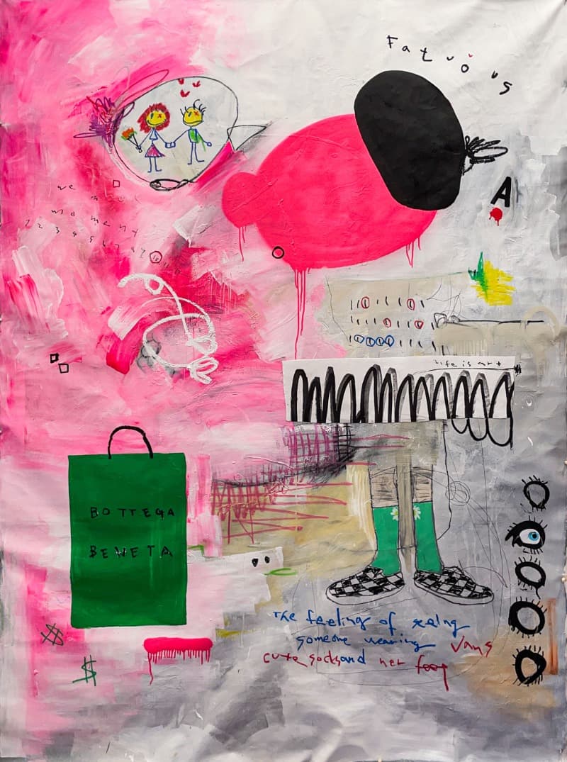 Green Socks · Mixed media on canvas · 225x181cm · 2021 (이미지 제공 = 스페이스 이수) · Green Socks · Mixed media on canvas