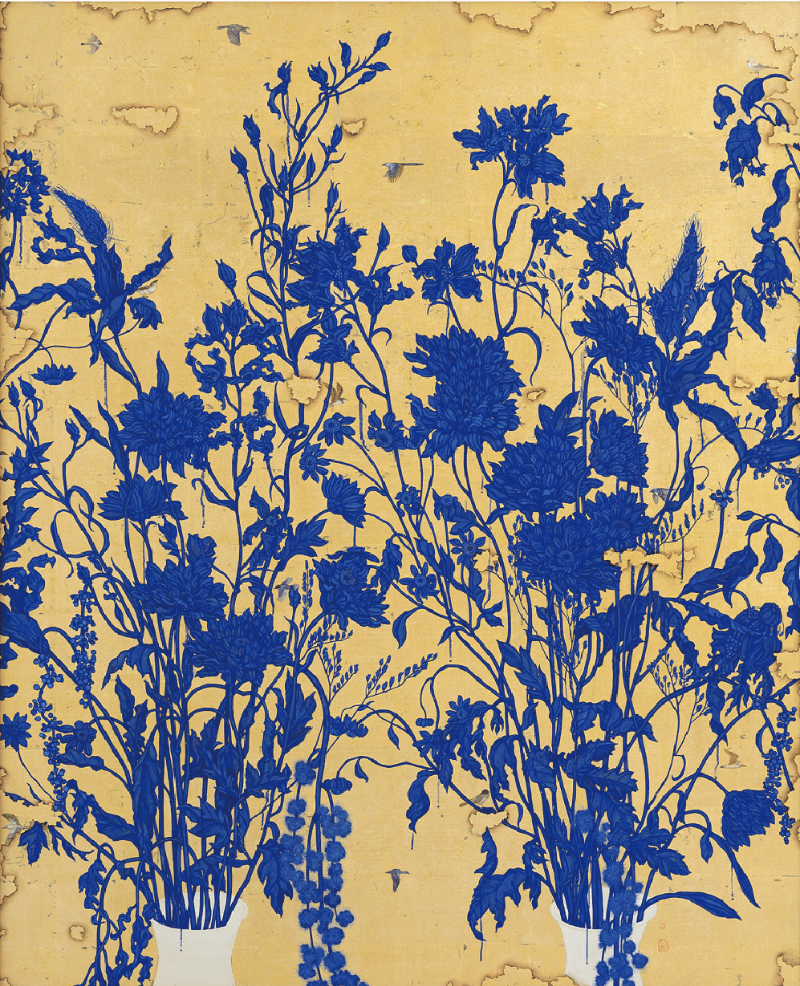 Lost Sky202202 · gold leaf, color on silk · 159 x 129.2 cm · 2021 (아트플레이스 제공) · Lost Sky202202 · gold leaf, color on silk