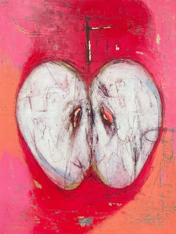 Small but Obvious-Reddish Nourishment · Mixed media · 107.5x141cm · 2021 (이미지출처 = 유나이티드갤러리) · Small but Obvious-Reddish Nourishment · Mixed media