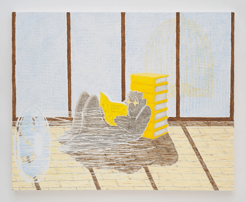 카나리아의 모든 것 · 캔버스에 유채, 아크릴, 연필, 색연필 · 73×91cm · 2022 (이미지출처 = 페이지룸8)