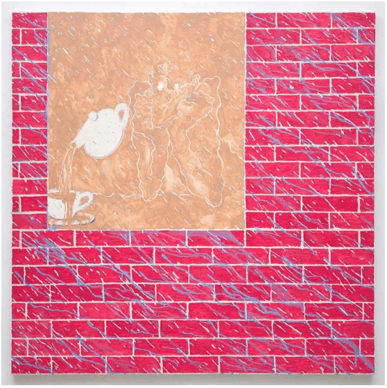 가득 찬 컵 · 캔버스에 유채, 연필, 색연필 · 100×100 cm · 2021 (이미지출처 = 페이지룸8)