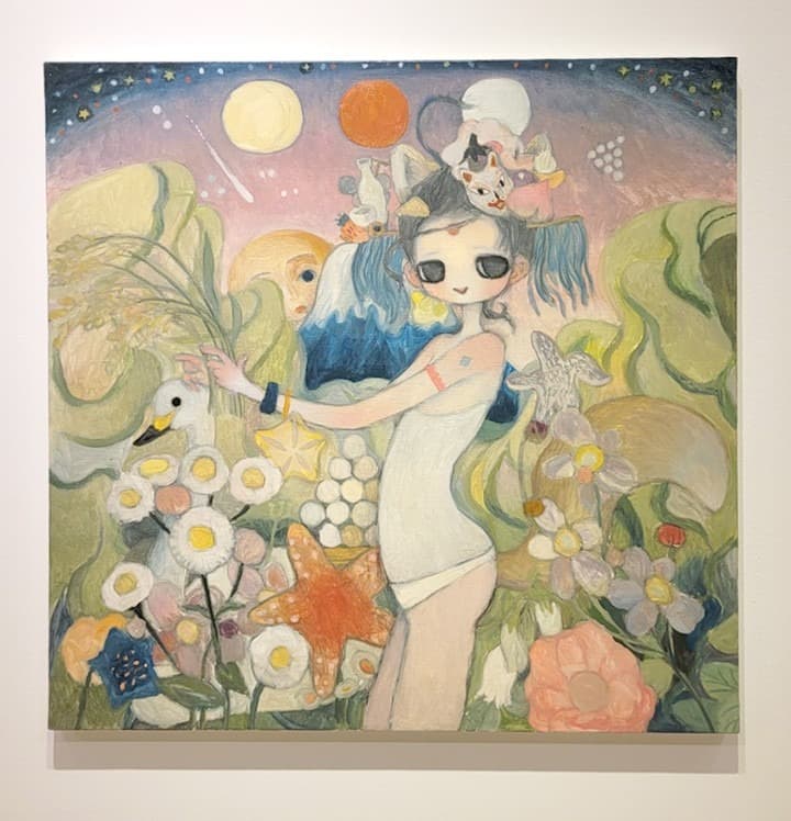 Aya Takano, Venerable Fox the God of abundance · 캔버스에 유채 · 80 x 80 cm · 2014 (출처=윤선갤러리) · Aya Takano, Venerable Fox the God of abundance · Oil on Canvas