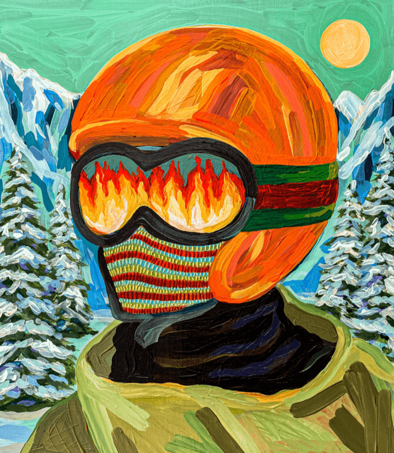 Fire on the Mountain · 린넨에 아크릴과 자수 · 53 x 45.5 cm · 2022 (이미지출처 = BHAK)