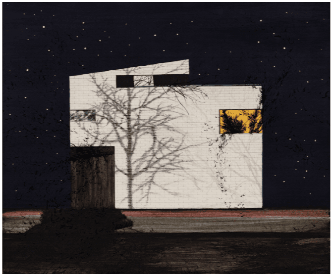 별그림자1 · 장지에 채색, 금박, 송연 · 60.6x72.7cm · 2022 (이미지출처 = 아트비트갤러리)