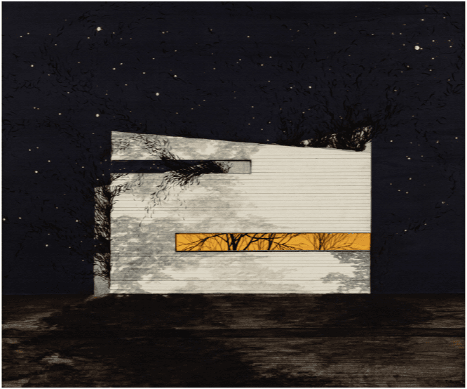 별그림자2 · 장지에 채색, 금박, 송연 · 60.6x72.7cm · 2022 (이미지출처 = 아트비트갤러리)