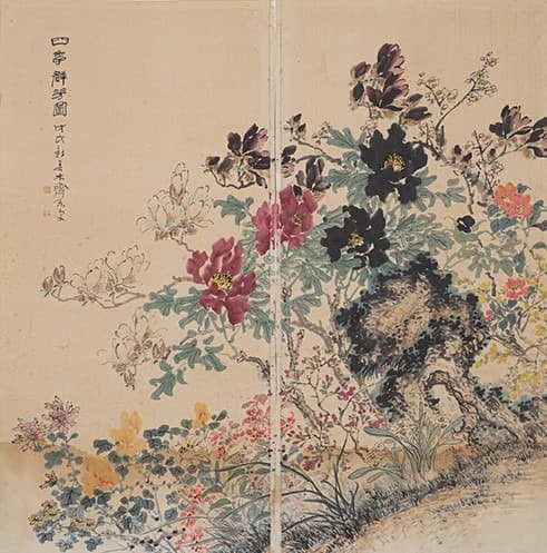 목재 허행면, 사계군방도 · 종이에 수묵담채 · 1962 (이미지출처 = 의재미술관)