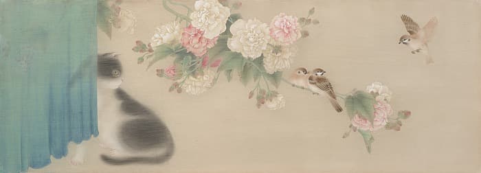 풍박함, 花阴忆狸奴(화음억이노) · 견에 먹과 새 · 125 × 45 × 2.5 cm · 2022 (출처=한원미술관)