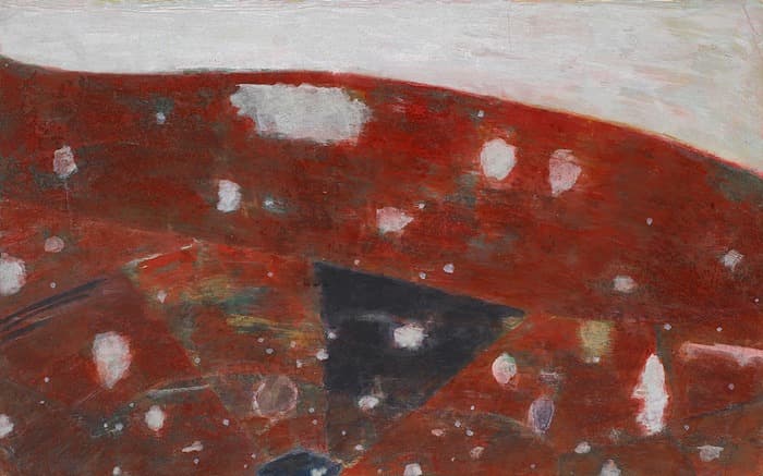 김선두, 느린풍경-배꽃언덕 · 장지에 분채 · 40.0 × 24.5 cm · 2009 (출처=한원미술관)