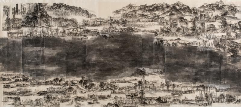 한강 · 한지에 수묵 · 183x414cm · 2021 (이미지출처 = 겸재정선 미술관)