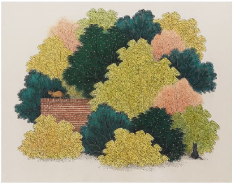 김민주, 산책 · 장지에 먹과 채색 · 91x72cm · 2021 (이미지출처 = 인천서구문화재단)