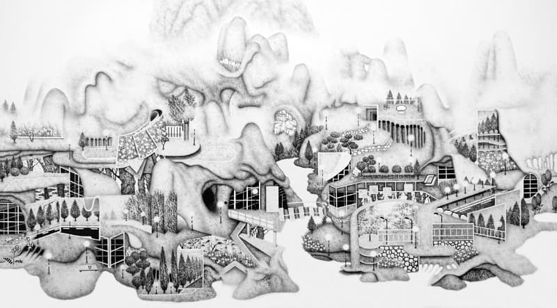 문기전, 인체산수 Q-L-A 32 · 종이에 펜슬 · 90x160cm · 2021 (이미지출처 = 갤러리밈 )