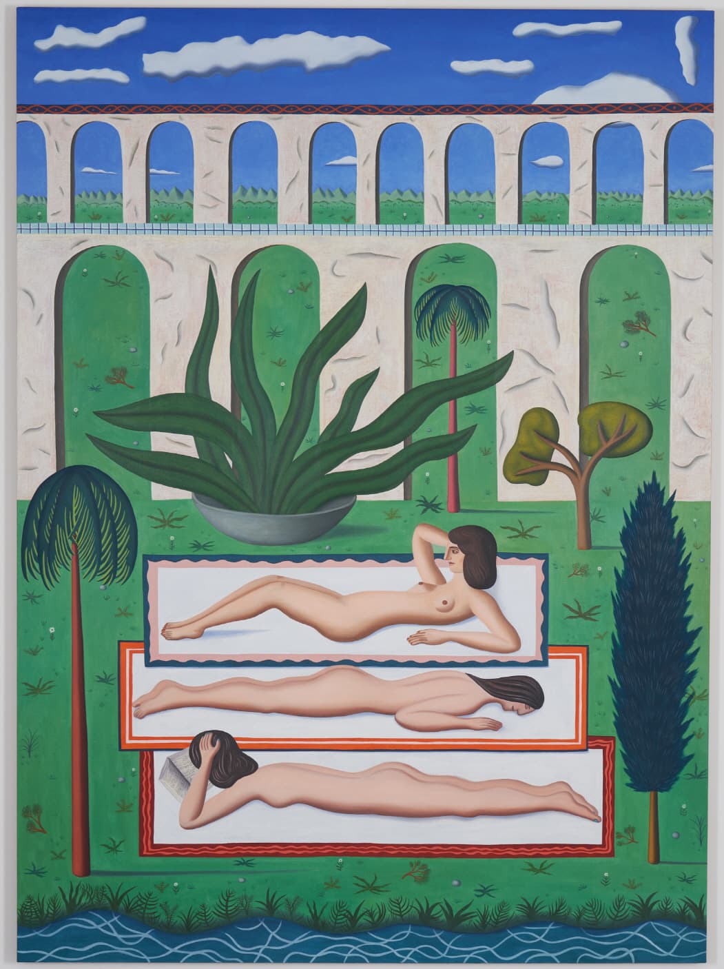 Sunbathers · Oil on linen · 223.5 x 162.6 cm (88 x 64 in) · 2019 (출처= 제이슨함)