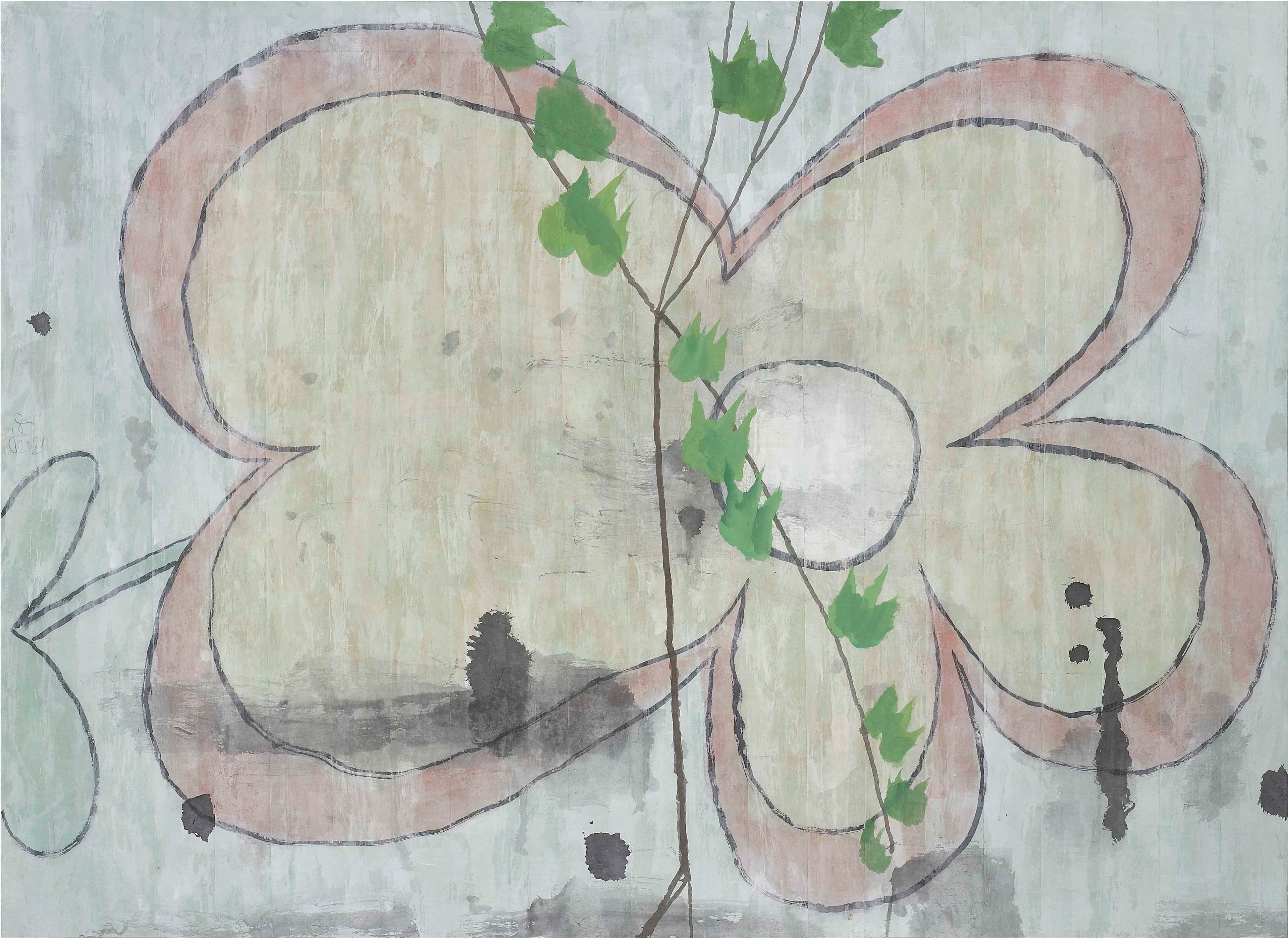 Flower on the wall1 · 장지에 먹 분채 · 90x125cm · 2021