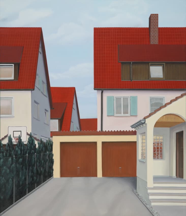 untitled(townscape Friedrichshafen, settlement and garage-court) · oil on canvas · 140x120cm · 2005 · untitled(townscape Friedrichshafen, settlement and garage-court) · oil on canvas