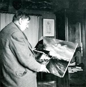 툴리에르(Tourilliere)에서 자신의 그림 중 하나를  보고 있는 블라맹크